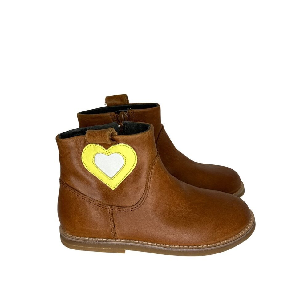 Camper Twins Kid's Boots Brown Leather Inner Zip Up Heart Detail Size 10.5